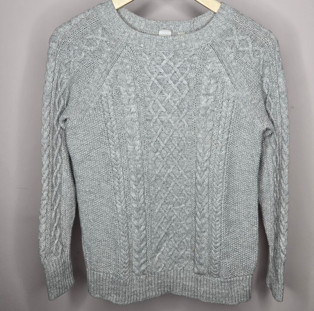GAP Light Gray Cable Knit Crewneck Sweater Size M